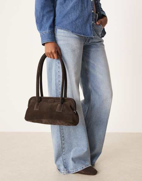 ASOS DESIGN suede frame doctor's bag in chocolate - view 1