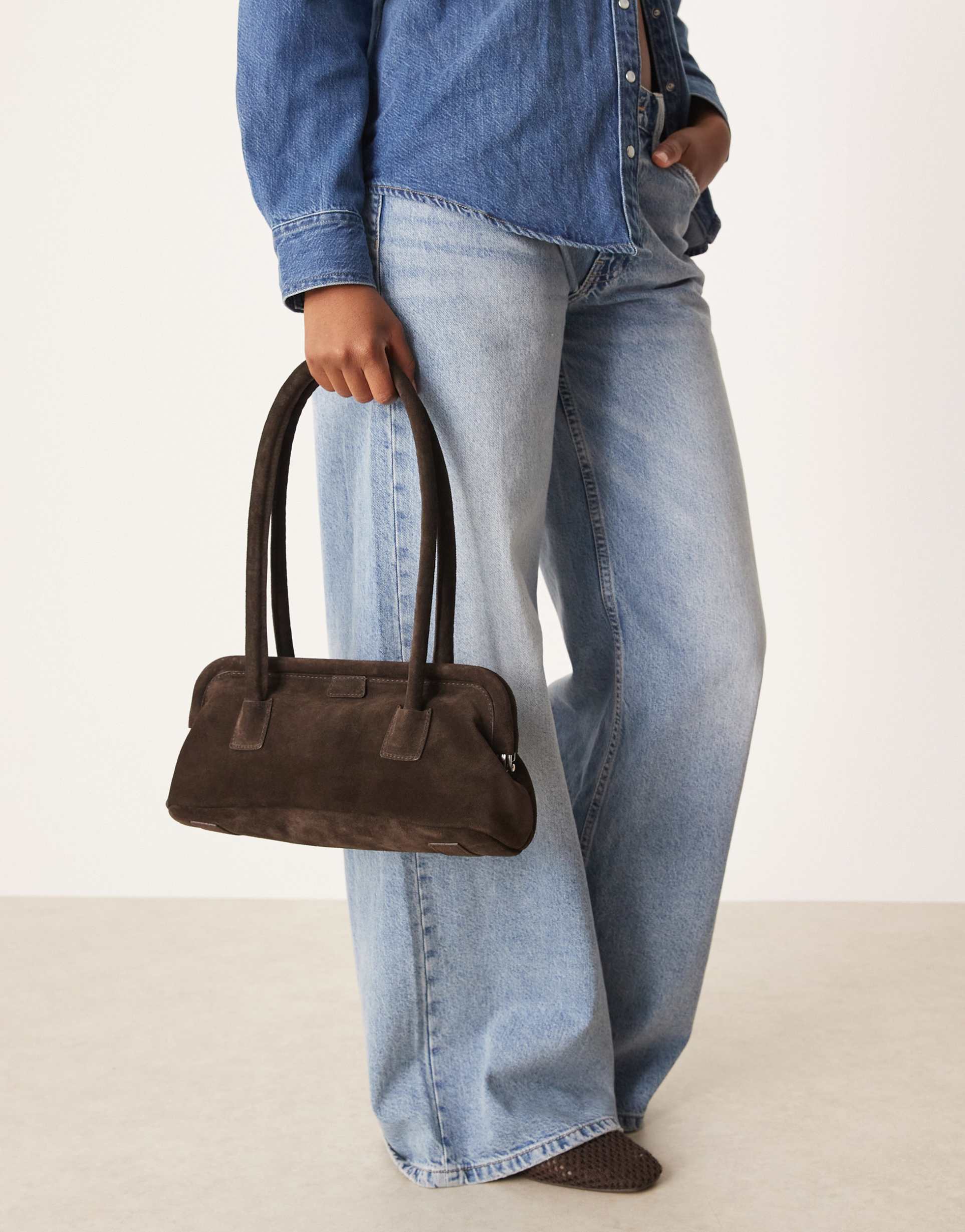 asos design suede frame doctors bag in chocolate