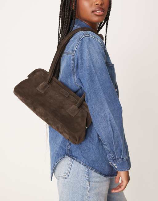 ASOS DESIGN suede frame doctors bag in chocolate