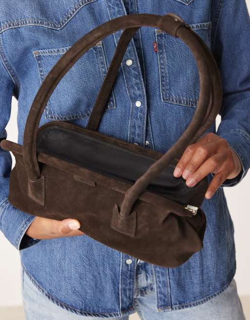 ASOS DESIGN suede frame doctors bag in chocolate