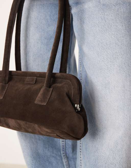 ASOS DESIGN suede frame doctors bag in chocolate
