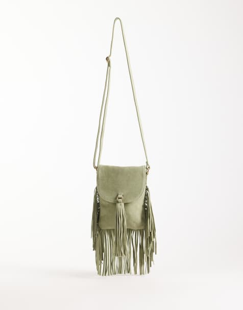 ASOS DESIGN suede fringe crossbody bag in mint - view 1