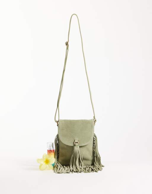 ASOS DESIGN suede fringe crossbody bag in mint, 2 of 4