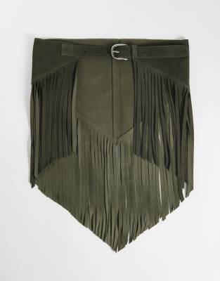 Asos Design Suede Fringed Belt In Green
