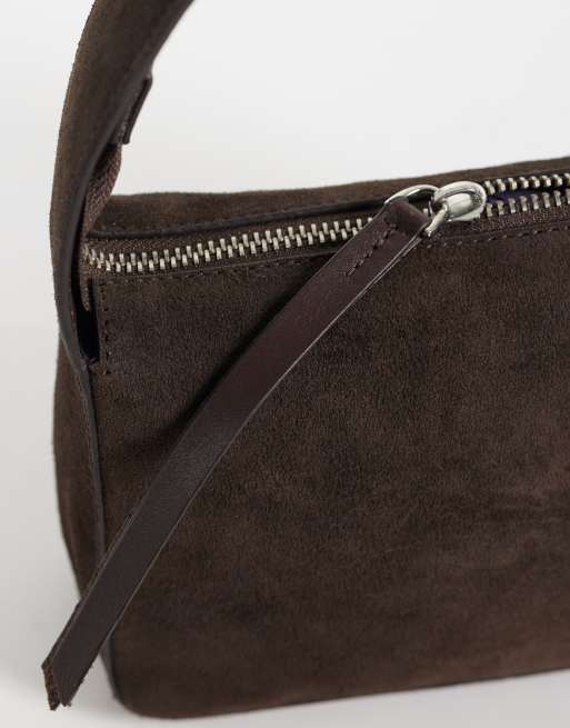 ASOS DESIGN suede grab bag in chocolate, 3 of 4