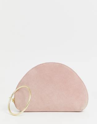 pale pink suede clutch bag