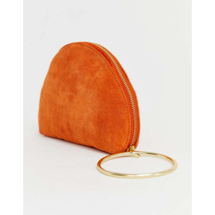 ASOS DESIGN suede half moon clutch bag with wristlet ring detail