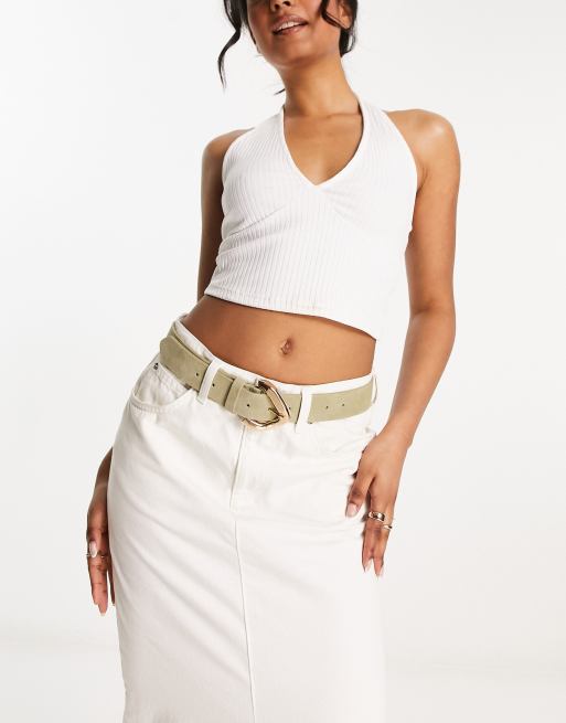 ASOS DESIGN Fuller Bust strappy asymmetric cut out crop top in white