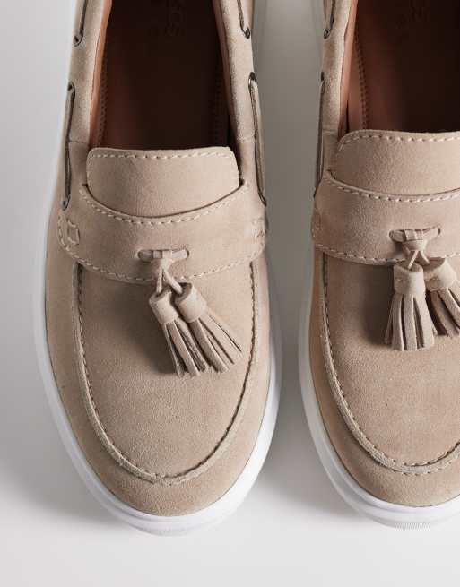 ASOS DESIGN - Suède loafers met kwastjes en cupzool in stone, 2 van 4