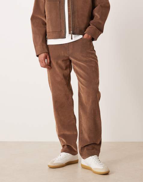 ASOS DESIGN suede look straight jeans in tan - part of a set - view 1