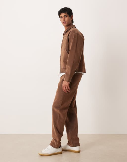 ASOS DESIGN suede look straight jeans in tan (part of a set), 3 of 5