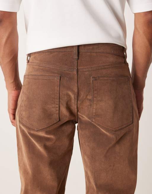 ASOS DESIGN suede look straight jeans in tan (part of a set), 4 of 5