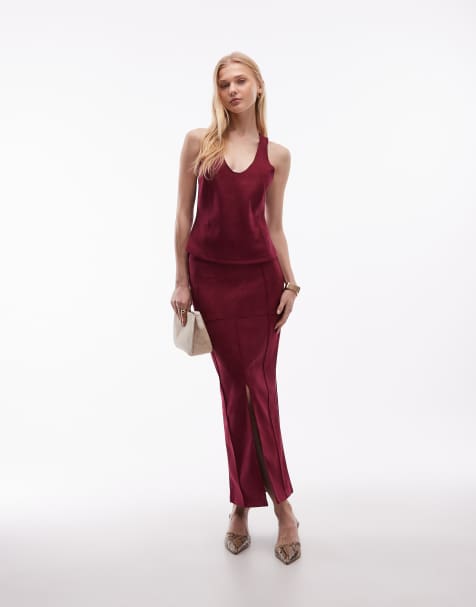 ASOS DESIGN suede low scoop racer back top co-ord in burgundy - view 1