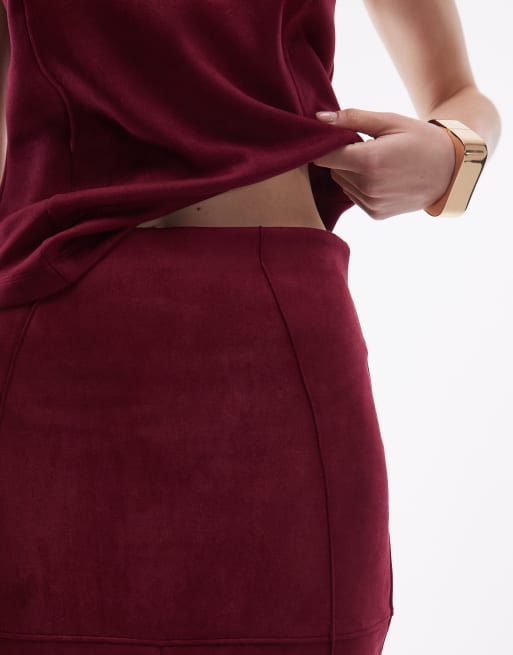 ASOS DESIGN suede maxi skirt with front slit in burgundy - part of a set, 3 of 5