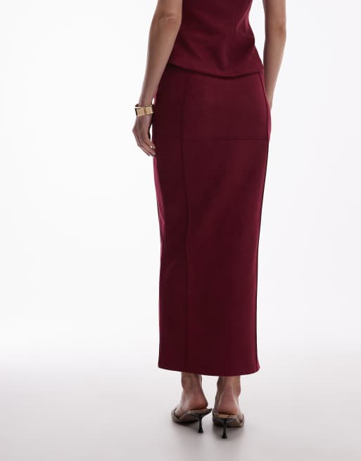 ASOS DESIGN suede maxi skirt with front slit in burgundy - part of a set, 4 of 5