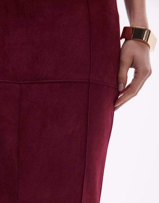 ASOS DESIGN suede maxi skirt with front slit in burgundy - part of a set, 5 of 5