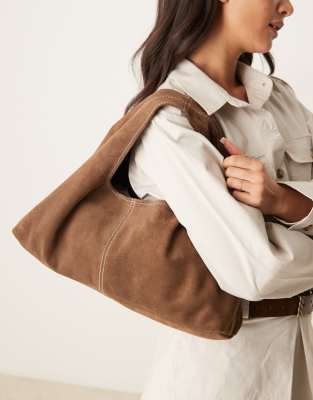 Asos Design Suede Mid Size Slouch Shoulder Bag
