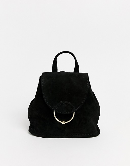 ASOS DESIGN SUEDE mini backpack with ring and ball detail