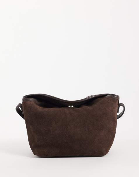 ASOS DESIGN suede mini flap top crossbody bag in chocolate - view 1