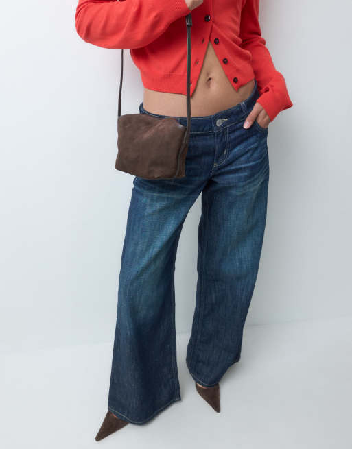 ASOS DESIGN suede mini flap top crossbody bag in chocolate, 3 of 5