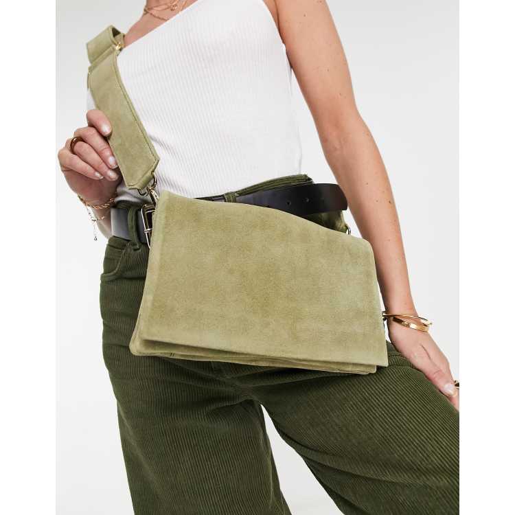 ASOS DESIGN suede multi pocket camera crossbody bag in khaki