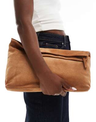 suede oversized clutch in tan-Brown