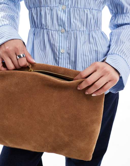 ASOS DESIGN suede oversized clutch in tan ASOS
