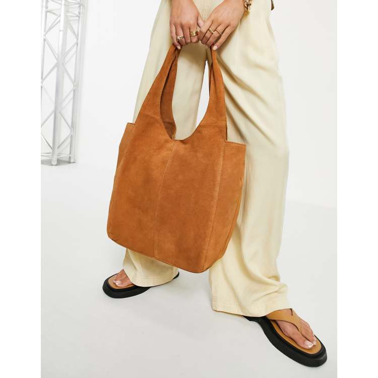 ASOS DESIGN suede tote bag with square handle detail