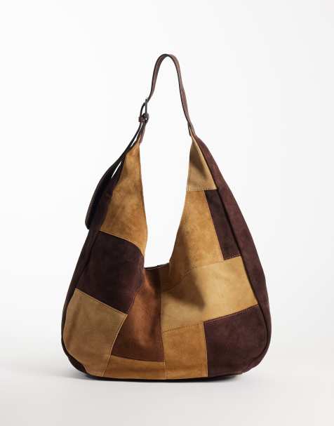 ASOS DESIGN suede patchwork tote in brown - view 1