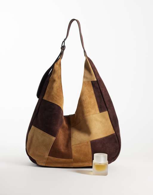 ASOS DESIGN suede patchwork tote in brown, 2 of 4