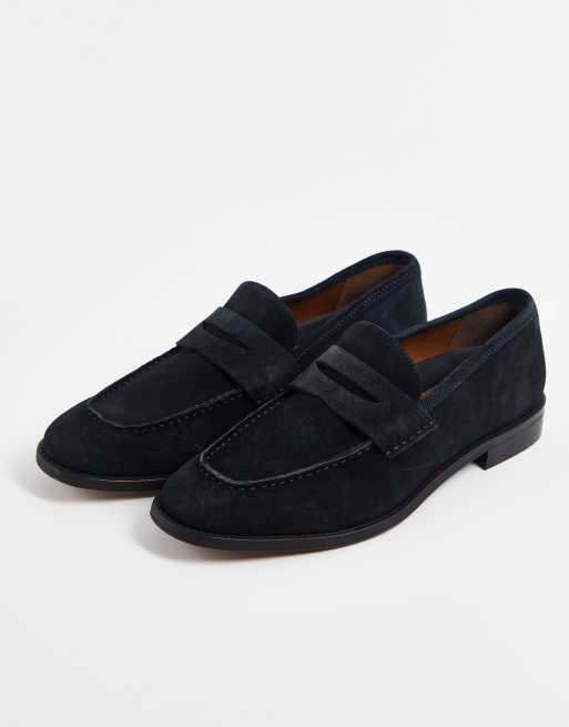 ASOS DESIGN - Suède penny loafers in marineblauw
