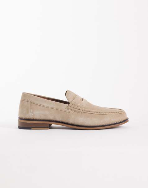 ASOS DESIGN - Suède penny loafers in stone - view 1