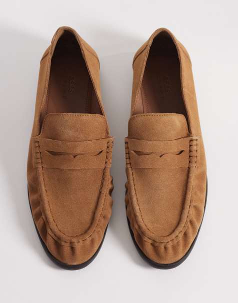 ASOS DESIGN - Suède penny loafers met rimpeleffect in lichtbruin - view 1