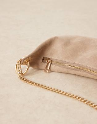 ASOS DESIGN SUEDE POUCH CLUTCH WITH GOLD HARDWARE 