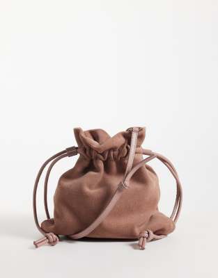 Asos Design Suede Pouch Grab Bag In Brown
