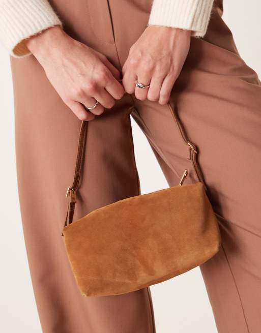 ASOS DESIGN - Suède rechte schoudertas met gesp in lichtbruin, 4 van 4