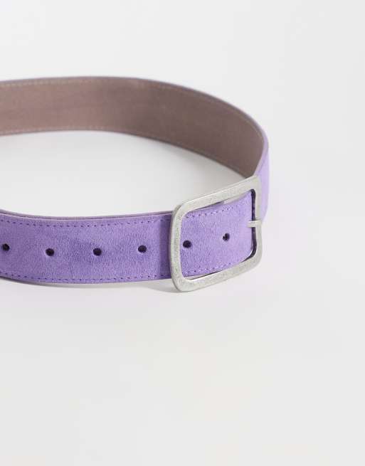 ASOS DESIGN suède riem met vierkante gesp in lila, voor taille en heup, 2 van 3