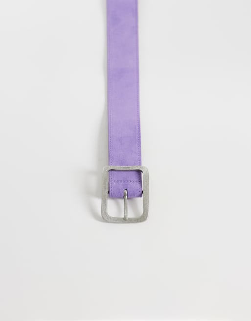 ASOS DESIGN suède riem met vierkante gesp in lila, voor taille en heup, 3 van 3