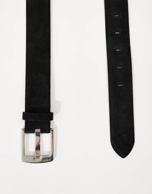 ASOS DESIGN - Suède riem met zilveren gesp in zwart, 2 van 4