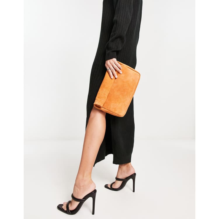 ASOS DESIGN suede roll top clutch bag in burnt orange