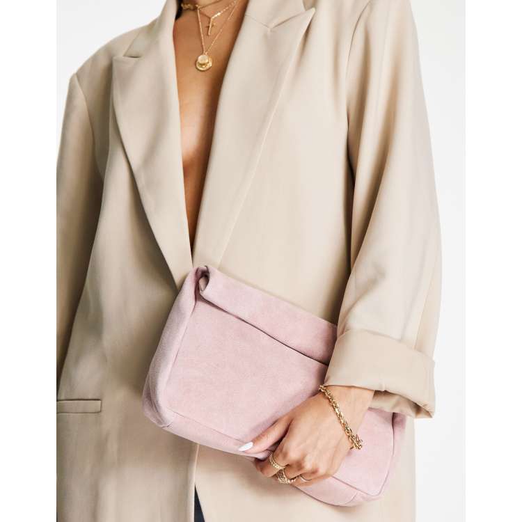 Pink suede cheap clutch bag