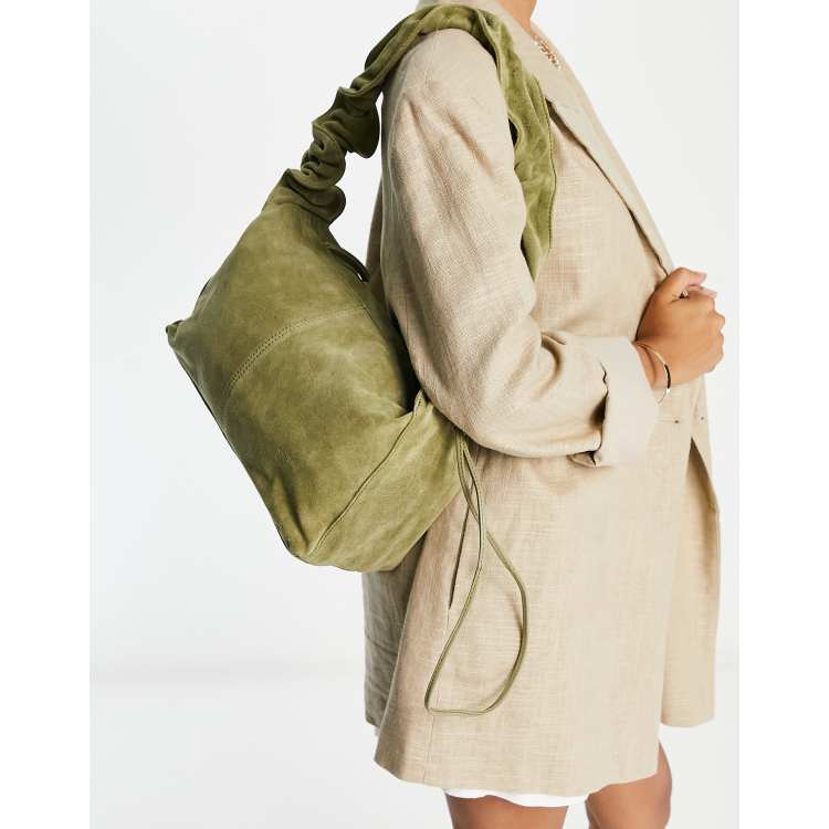 ASOS DESIGN suede multi pocket camera crossbody bag in khaki