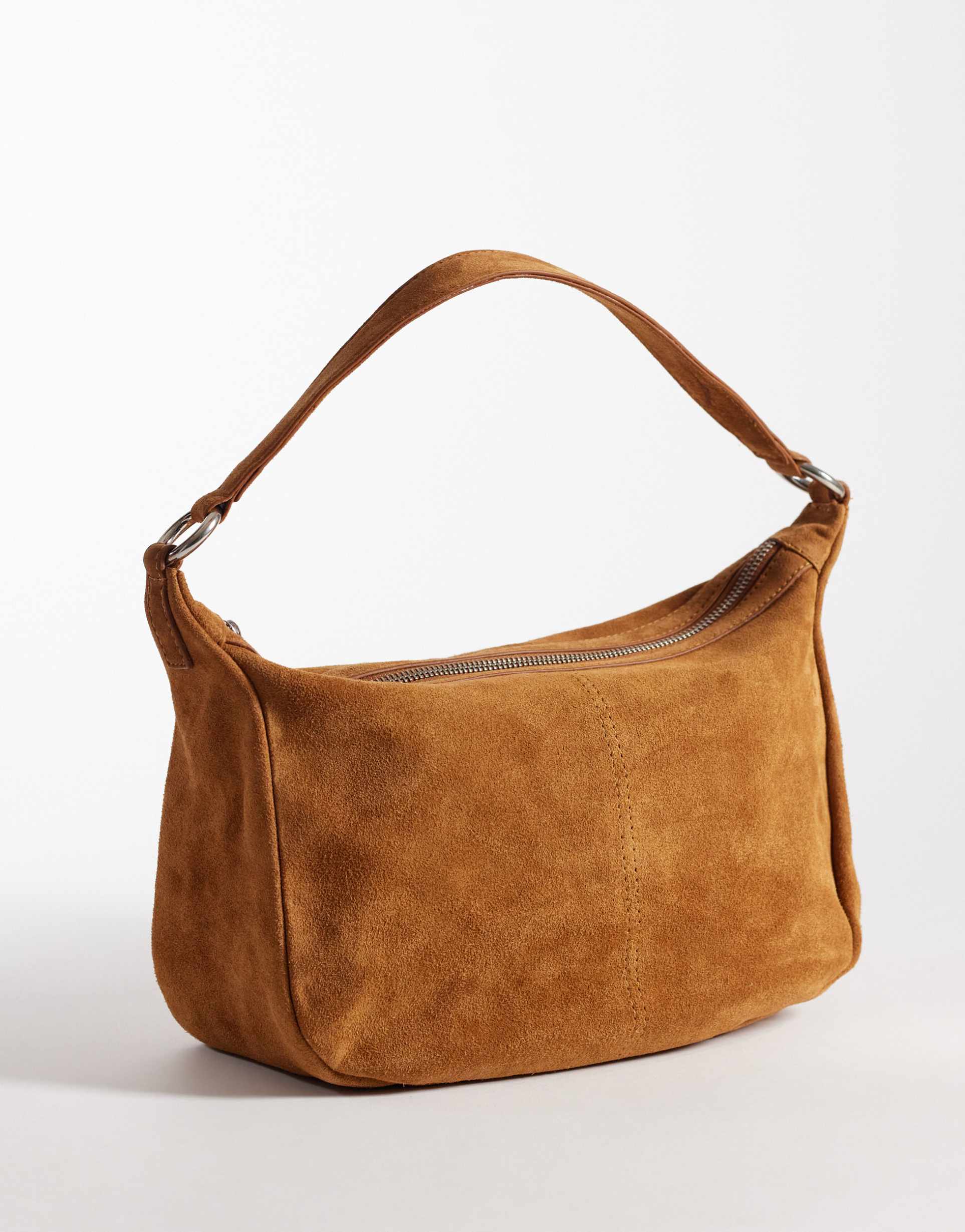 asos design suede scoop shoulder bag in chestnut brown