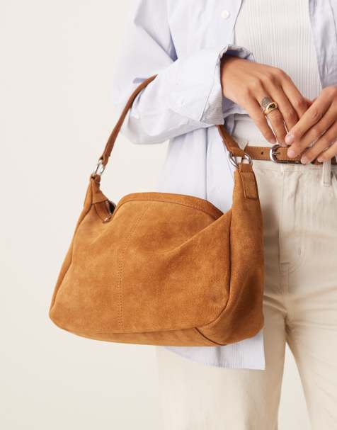 ASOS DESIGN suede scoop shoulder bag in conker brown - view 1