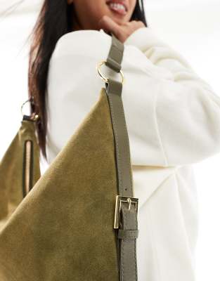 ASOS DESIGN suede scoop shoulder bag in forest green