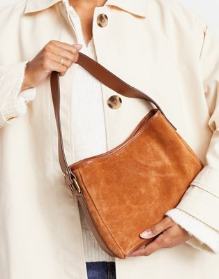 ASOS DESIGN suede shoulder bag in brown