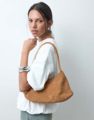 Asos Design Suede Shoulder Bag With Internal Pouch In Brown