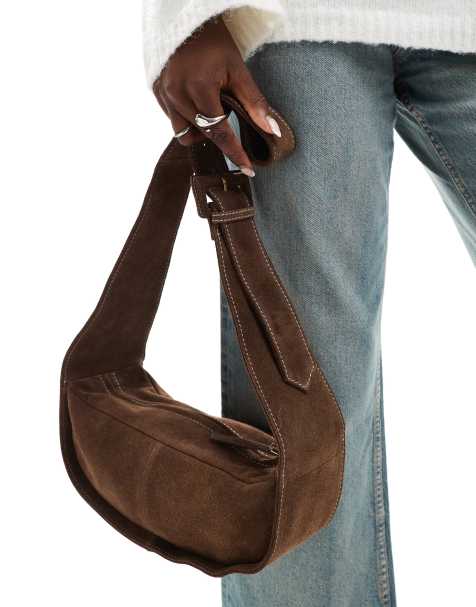 ASOS DESIGN suede sling crossbody bag in chocolate - view 1