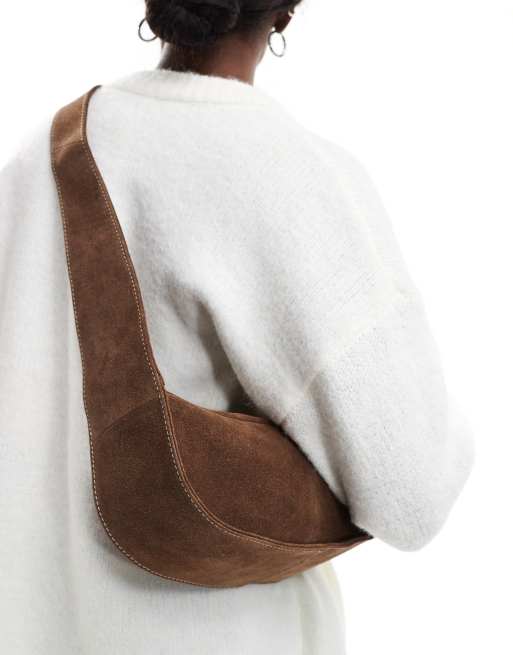 ASOS DESIGN suede sling crossbody bag in chocolate, 3 of 4