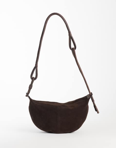 ASOS DESIGN suede sling crossbody bag in chocolate - view 1